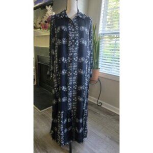 Tuckernuck Hyacinth House Navy Floral Maxi Shirt Dress Size M